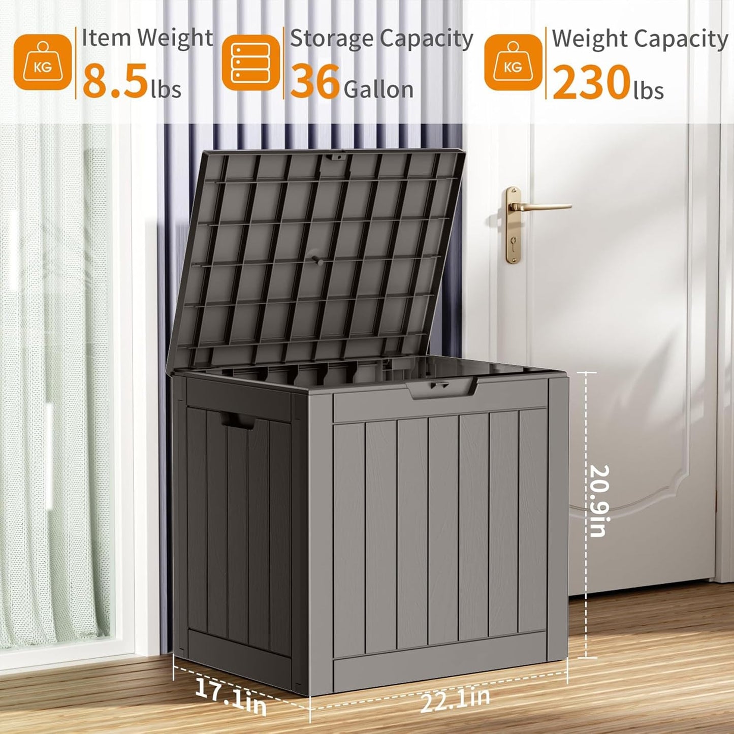 Regine Switzerland 36 Gallon Outdoor Deck Box - Lockable Waterproof Storage for Garden Tools & Cushions | Grey