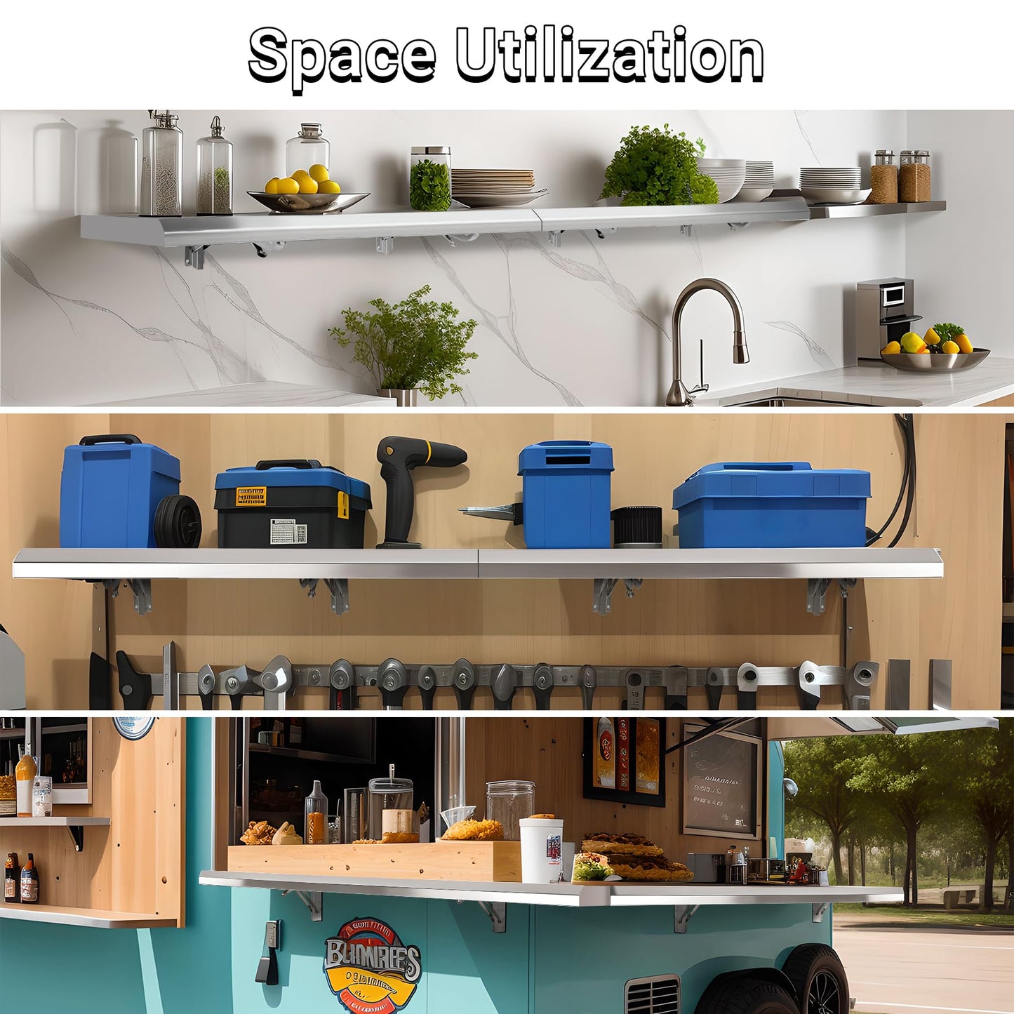 Toriexon Concession Shelf Drop Down 18" x 72", Spliced Style Folding Concession Stand Shelf Commercial Grade Stainless Steel, Foldable Concession Shelves for Snack Bar, Food Cart, Movie Theater