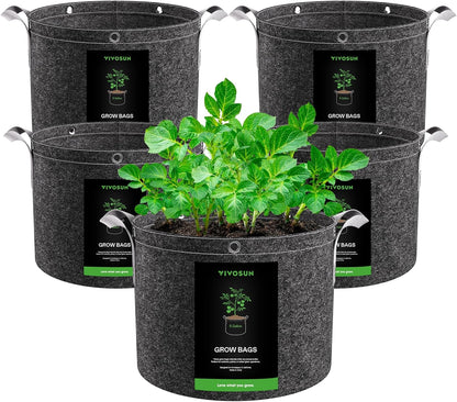 VIVOSUN 5-Pack 5 Gallon Grow Bags - Durable 500G Nonwoven Fabric Pots with Strap Handles for Plant Training