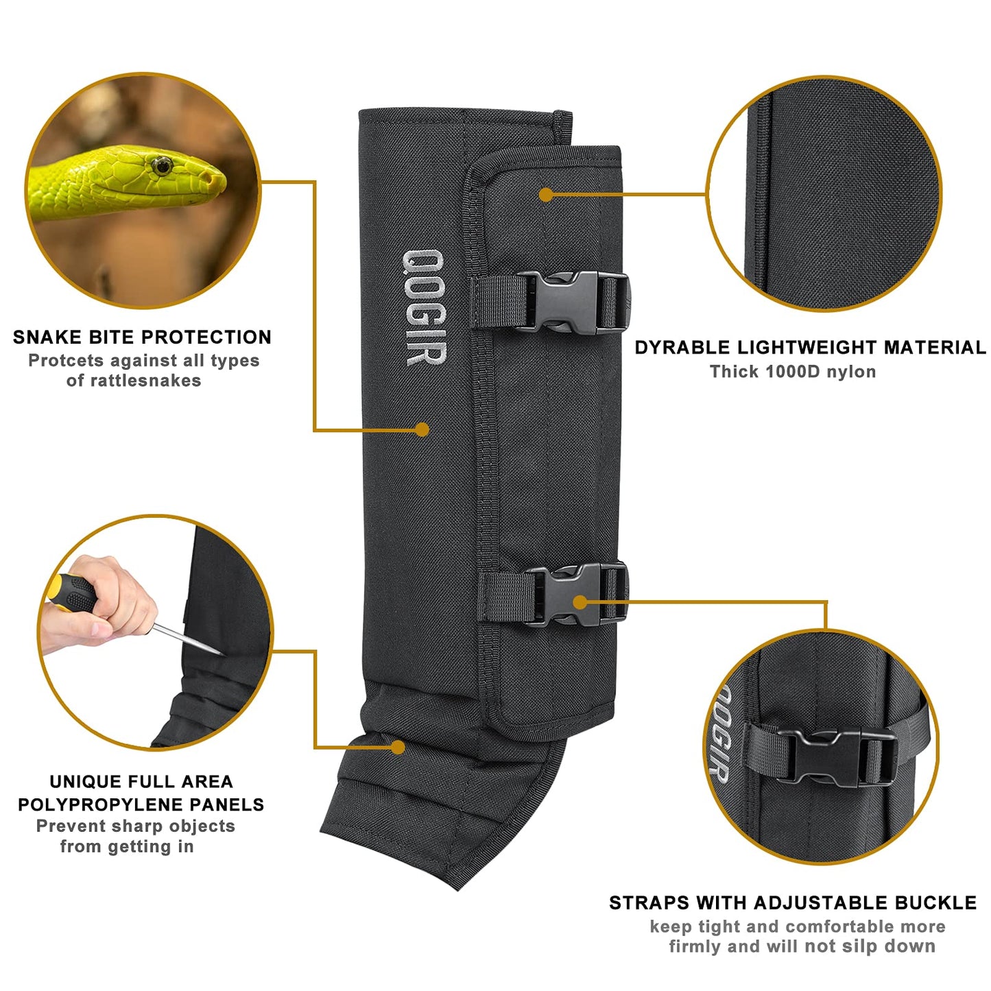 QOGIR Snake Gaiters Snake Chaps, Waterproof Snake Guards, Snake Bite Protection for Lower Legs, Snake Proof Chaps Fit for Men & Women, Adjustable Size