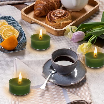 Green Tea Lights Set of 24, Handmade Tealight Candles, Cedar Scented Tea Candles, Long Burning Tealights for Wedding Meditation Home Spa Decor Gift