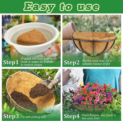 Y&M 14" Round Coconut Fiber Liner - Pre-Formed Replacement for Hanging Baskets | 2-Pack