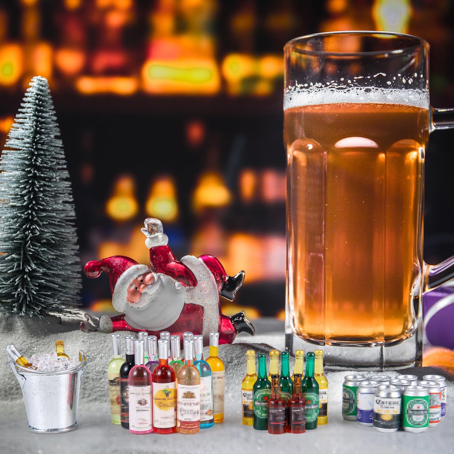 HSJH 71 Pcs Miniature Ice Cubes Beer Bottles and Mini Drink Soda Pop Cans House Accessories for Fairy Garden Pub Bar Cake Decoration 1/12 Doll House Barrel Pretend Play DIY Party Toys Red Wine