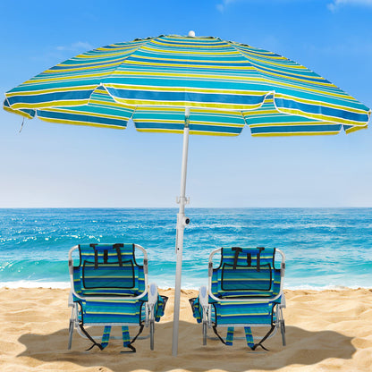 Canpsky 2 Pack Lightweight Portable Camping Beach Chair for Adults, Outdoor Lay Flat Folding Beach Chairs with 5 Positions, Backpack Beach Chair with Towel Bar, Zipper Pouch, Cup Holder, Ocean Striped