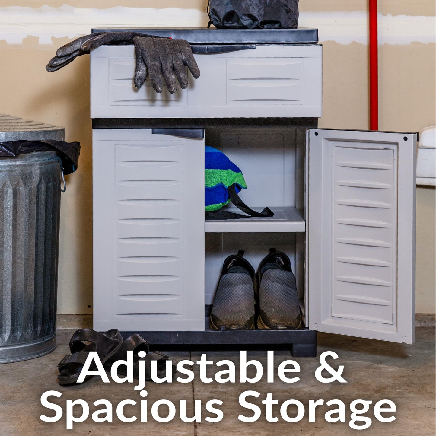 Sunnydaze 34.5" H Resin Garage Storage Cabinet - Garage Cabinet with Adjustable Shelf - Freestanding Utility Storage for Laundry Room, Office, Basement - Gray