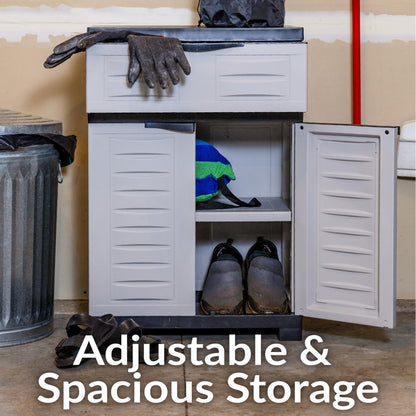 Sunnydaze 34.5" H Resin Garage Storage Cabinet - Garage Cabinet with Adjustable Shelf - Freestanding Utility Storage for Laundry Room, Office, Basement - Gray