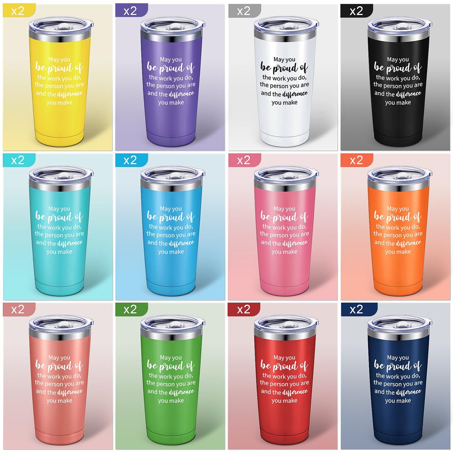 Inbagi 24 Sets Thank You Gifts May You Be Proud Tumbler with Keychain 20 oz Stainless Steel Insulated Cup with Lids and Straws for Nurse Appreciation Teacher Graduation Employee Gifts Bulk(Multicolor)