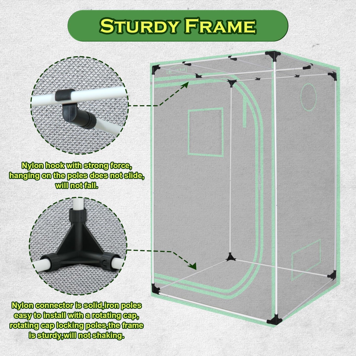 Green Hut 60"x60"x78" 600D Mylar Hydroponic Growing Tents for Plants Inside Reflective Grow Tent Growing Room Hydroponic System 5x5 Grow Tent