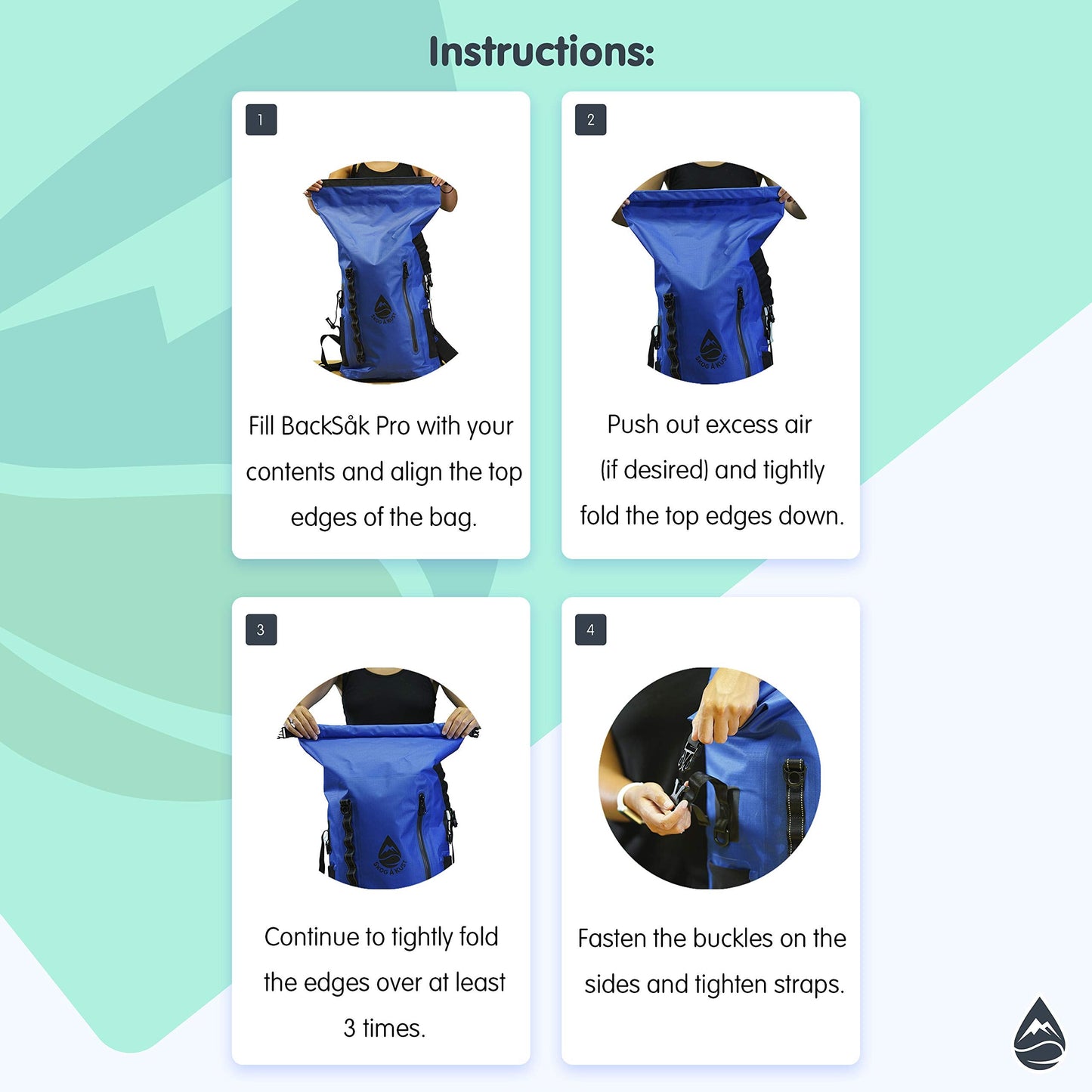 Skog Å Kust BackSåk Pro Waterproof Floating Backpack with Exterior Airtight Zippered Pocket | Blue, 35L