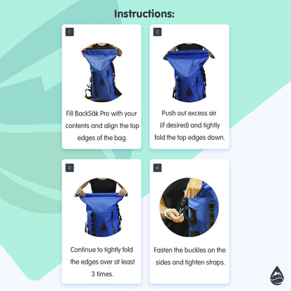 Skog Å Kust BackSåk Pro Waterproof Floating Backpack with Exterior Airtight Zippered Pocket | Blue, 35L