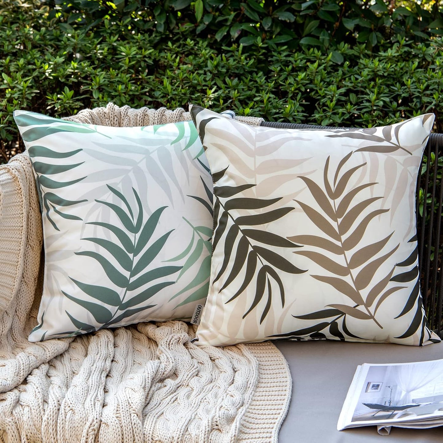 MIULEE Decorative Outdoor Throw Pillow Covers - Waterproof Natural Leaves Pattern | 18x18 Inch, Coffee Brown (Pack of 2)