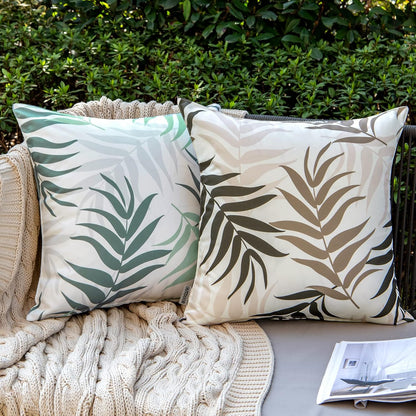 MIULEE Decorative Outdoor Throw Pillow Covers - Waterproof Natural Leaves Pattern | 18x18 Inch, Coffee Brown (Pack of 2)