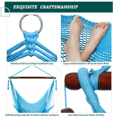Bathonly Large Hammock Chair with Spreader Bar, Caribbean Hammock Swing Chair with Stand, XL Hammock Chair Outdoor Indoor, 330 LBS Weight Capacity