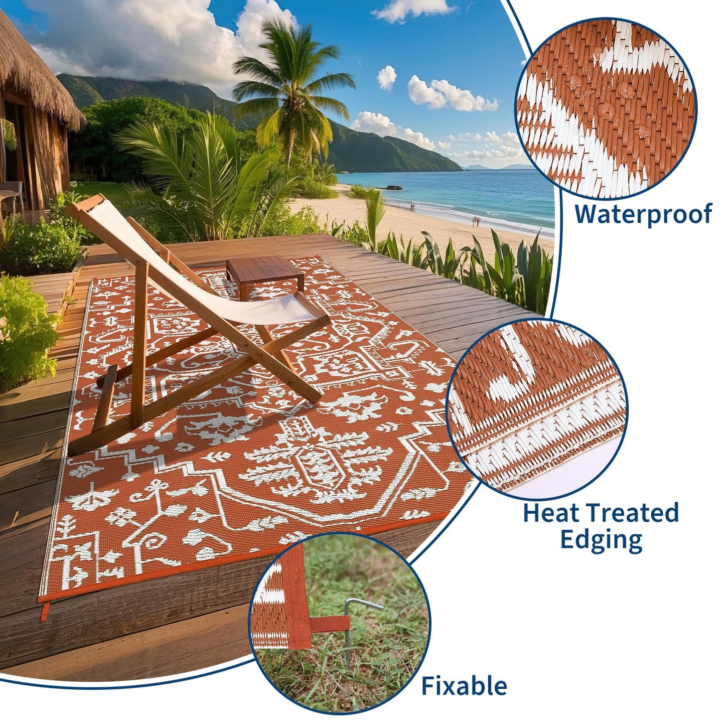GlowSol Large 9x18 Outdoor Rug for Patios Waterproof Clearance Reversible Patio Mat Plastic Straw Rug RV Camping Mat Outside Carpet for Camping RV,Porch,Deck,Balcony,Camper,Backyard,Beach,Orange