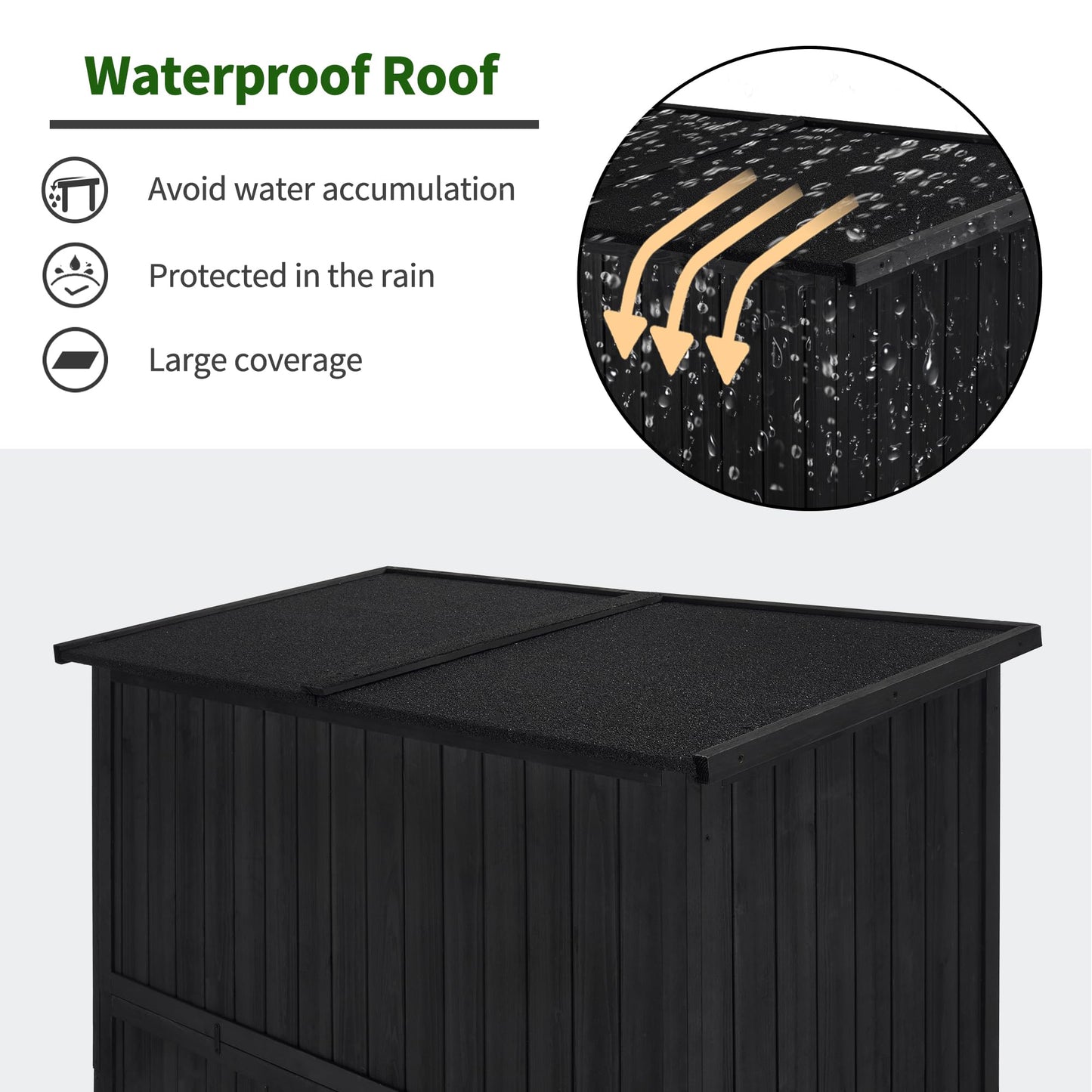 MCombo Outdoor Storage Cabinet, Wooden Storage Shed with Latch, Outside Garden Tool Shed with 2 Doors for Patio Yard Lawn, 1900 (Black, Large)