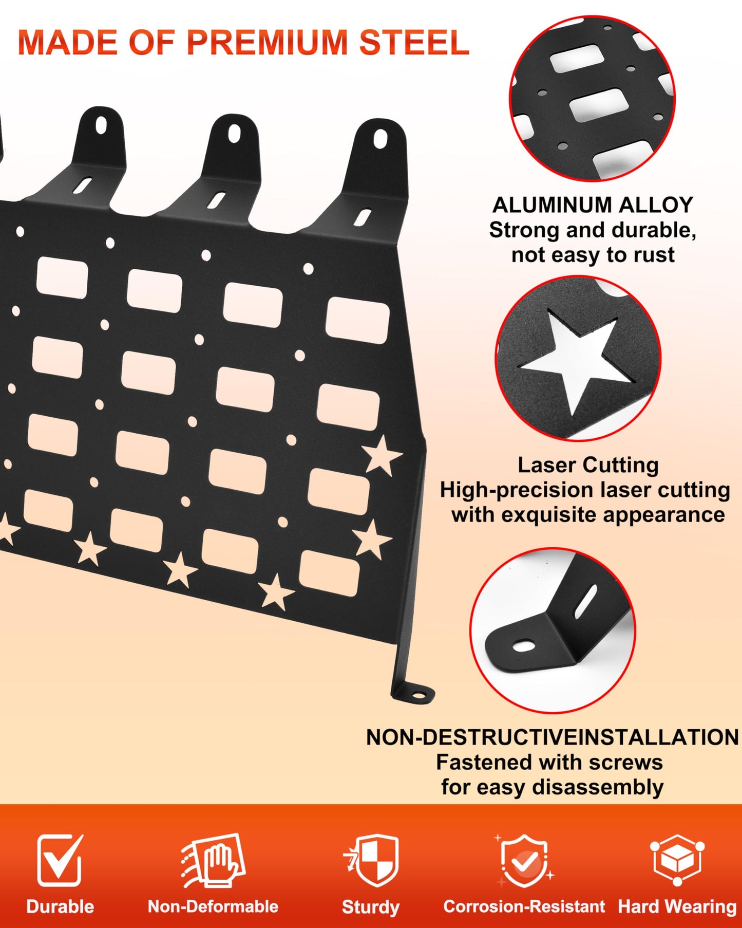 KEWISAUTO Rear Cargo Bed Side Molle Panels for Polaris Xpedition ADV 2024-2026 Accessories, 2 PCS Iron Rear Storage Tool Organizer Cargo Shelf Rack Side Molle Panels for Xpedition ADV 5 2024-2026