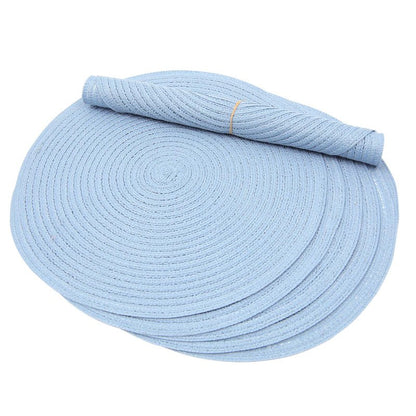 SHACOS Round Braided Placemats Set of 8 Washable 15 inch Round Non Slip Table Place Mats for Dining Tables Wedding Party Decor (Light Blue, 8)