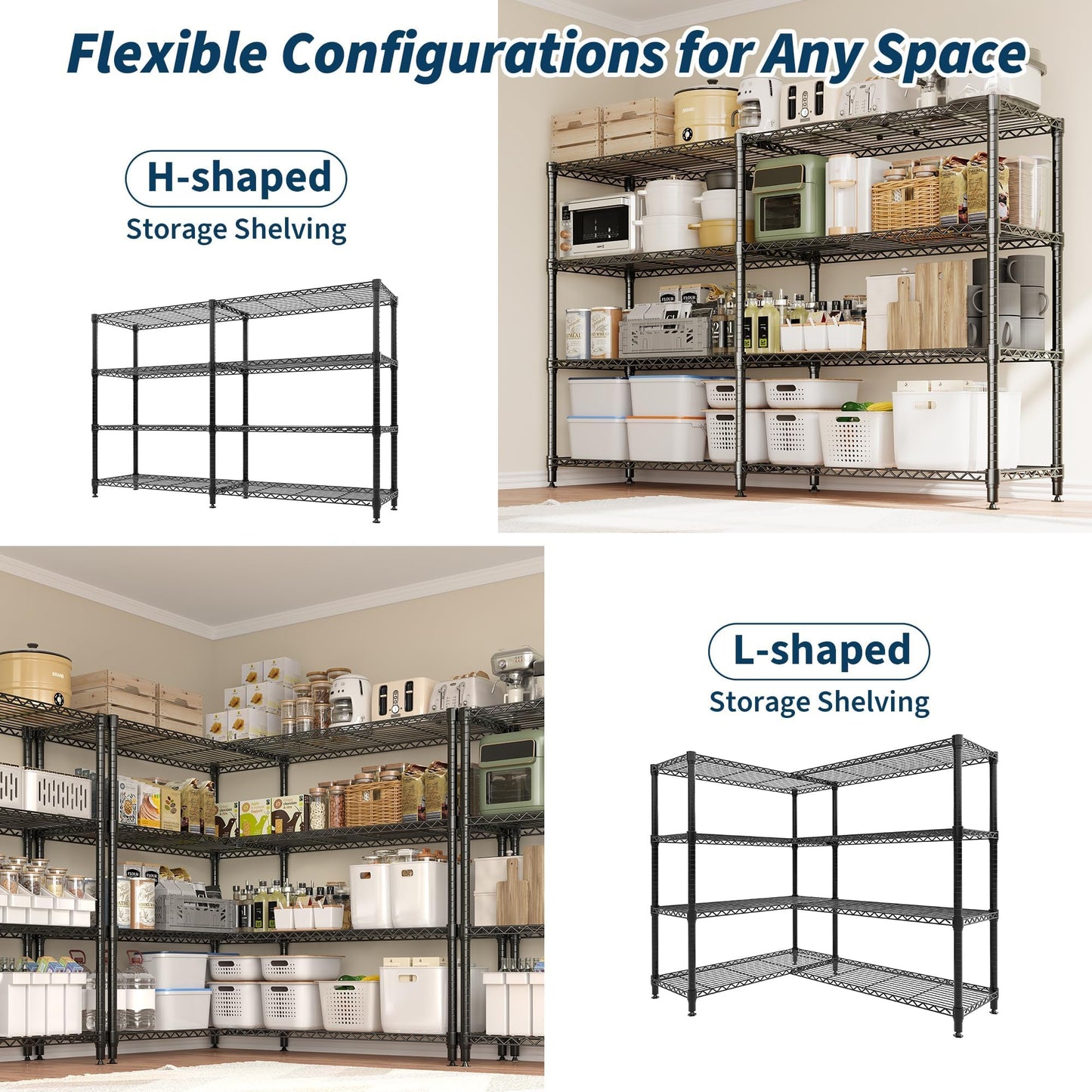 PeakPursuit 71" Wide Heavy Duty Metal Garage Shelving Unit, 4-Tier Adjustable Shelf Organizer, L-Shaped Storage Rack, 1060 lbs Capacity, Rust-Resistant, Ideal for Kitchen, Pantry, Warehouse