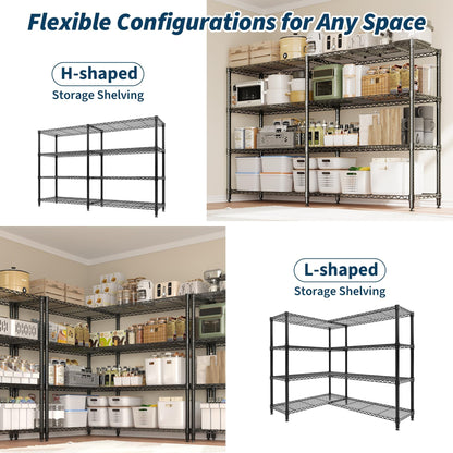 PeakPursuit 71" Wide Heavy Duty Metal Garage Shelving Unit, 4-Tier Adjustable Shelf Organizer, L-Shaped Storage Rack, 1060 lbs Capacity, Rust-Resistant, Ideal for Kitchen, Pantry, Warehouse