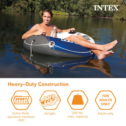 Intex River Run 1 53'' Inflatable Floating Water Tube Lake Raft with Heavy-Duty Handles, Backrest and Cupholders for Lake, River, n(6 Pack)