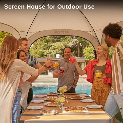 East Oak Screen House Tent Pop-Up, Portable Screen Room Canopy Instant Pop Up Screen Tent 12 x 12 FT with Carry Bag for Patio, Backyard, Deck & Outdoor Activities, Beige