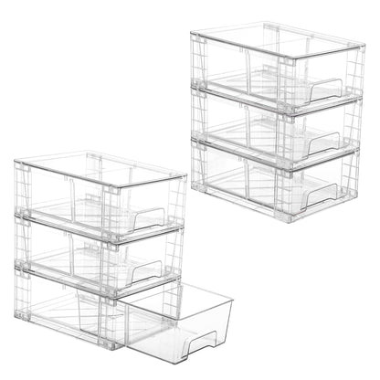 Vtopmart 6 Pack Stackable Storage Drawers,Clear Acrylic Drawer Organizers with Handles, Easily Assemble Containers for Fridge, Bathroom,Kitchen Undersink,Cabinet,Pantry Organization and Storage