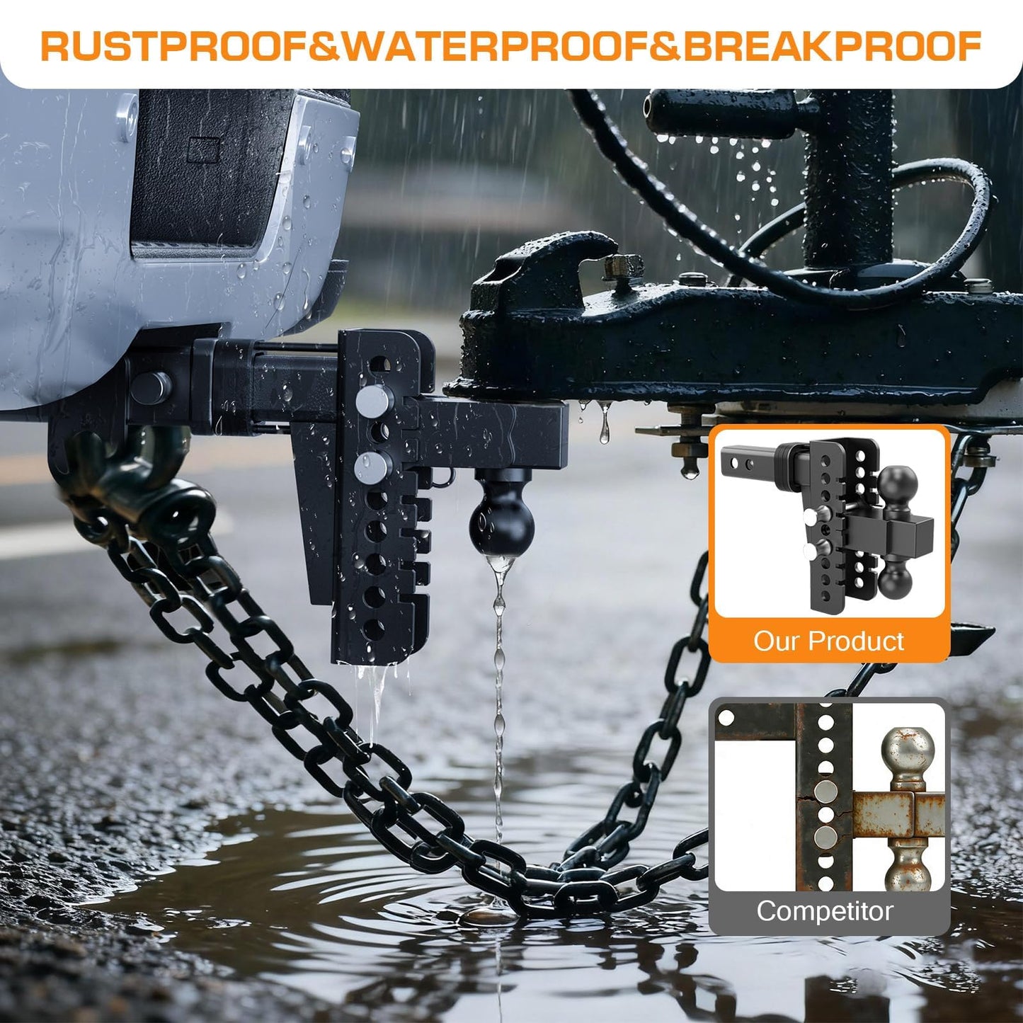 Vullteeon Adjustable Trailer Hitch, Drop Hitch for 2.5 Inch Receiver, Tow Hitch with 6 Inch Drop/Rise, 2" & 2-5/16" Ball Hitches for Trucks, 22,000 LBS GTW, Trailer Hitches with Anti-Theft Pin
