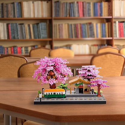 Japanese Cherry Blossom Train Station Micro Building Blocks Set - Creative Mini Bricks Model Kit for Adults (3668 PCS) with Figures