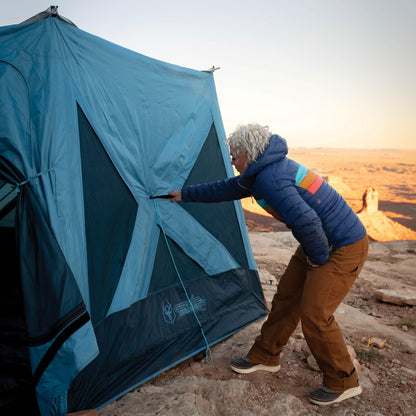 Gazelle Tents™ T-Hex Hub Tent Overland Edition, Easy 90 Second Set-Up, Waterproof, UV Resistant, TriTech Mesh, Removable Floor, All-Terrain Stakes, Duffle Bag, 7-Person, Pacific Blue, 85”x 144”x 136”