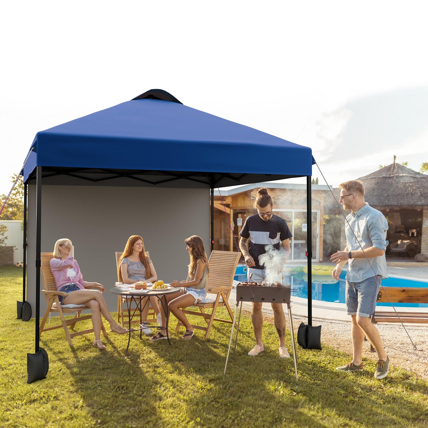 GarveeHome 10X10 Ft Pop-Up Canopy Tent with Sidewalls & Vented Roof Easy Setup Instant Shade Shelter for Picnic, Camping, Outdoor Events - Includes Storage Bag, Sandbags, Stakes & Ropes