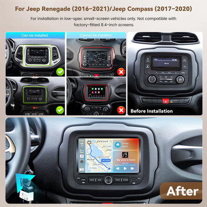 [4+128G] Hikity Android 15 Car Stereo for Jeep Renegade 2016-2021/Jeep Compass 2017-2020, 7'' in-Cell Touchscreen Radio Wireless Carplay Android Auto WiFi/BT/Mirror Link GPS SWC FM/EQ Backup Cam+Mic