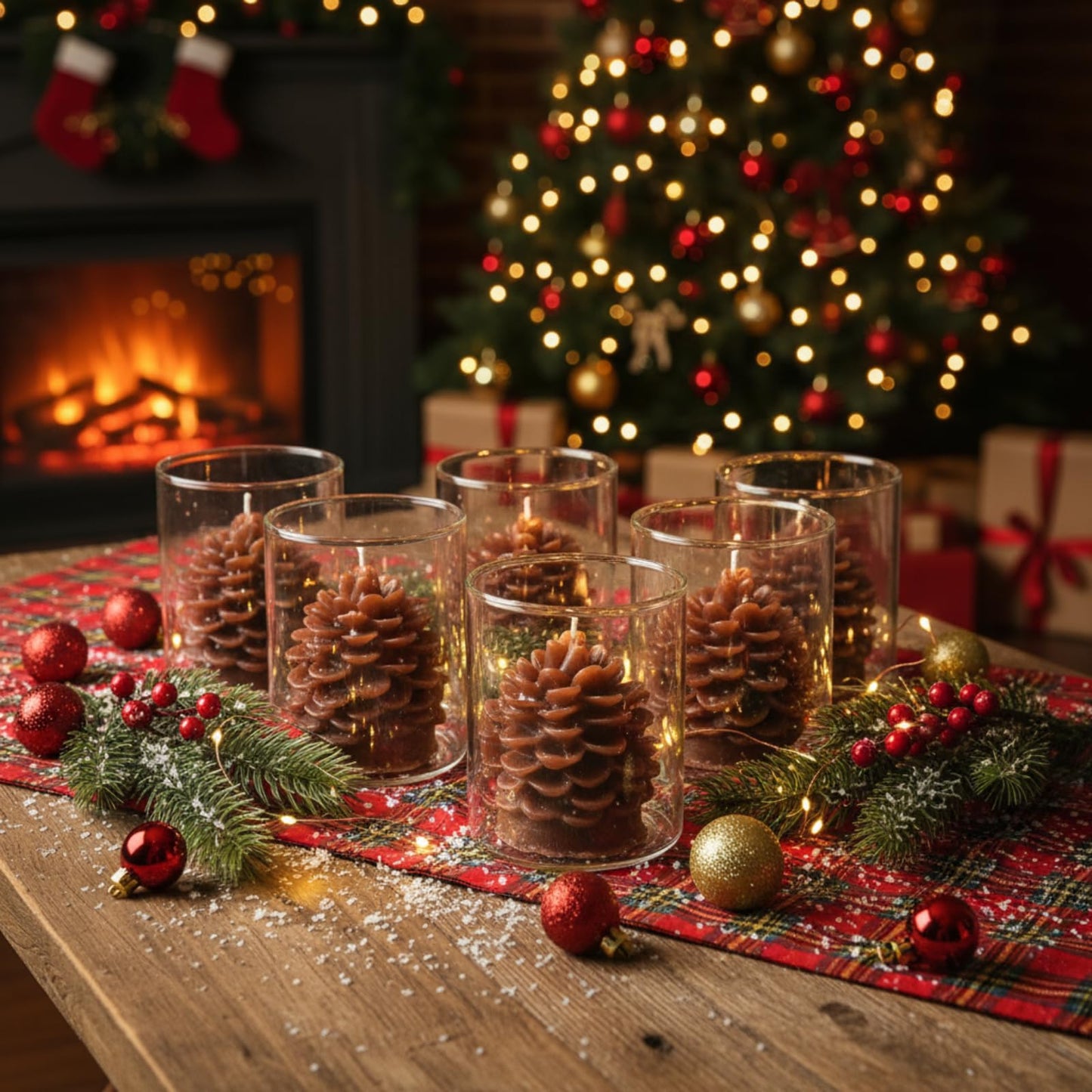 Riakrum 6 Sets Pine Cone Candles Flammable Acorn Decor with Straight Glass Container Real Wax Unscented Candle for Winter Holiday Decoration