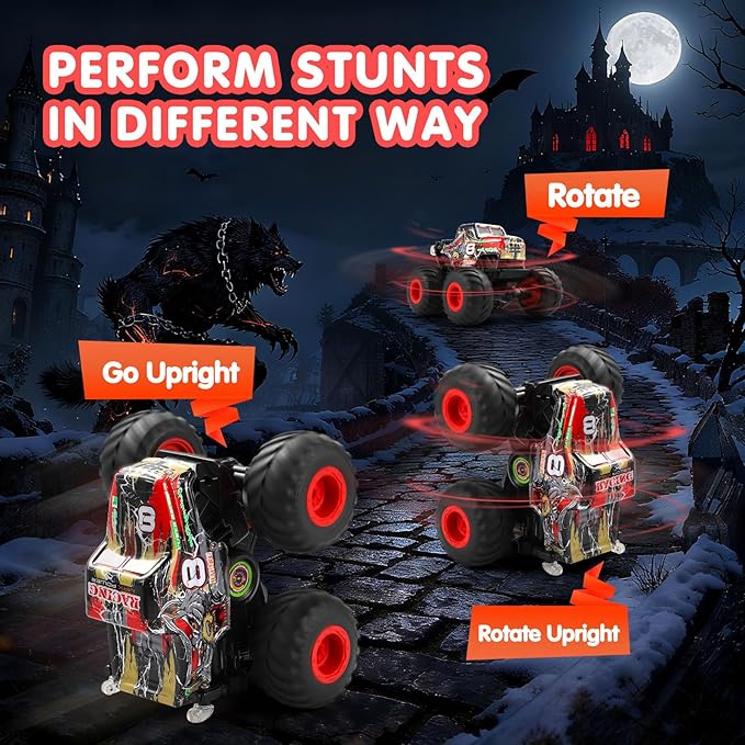 DYODYORC Remote Control Car 2.4Ghz All Terrain Monster Truck Toys RC Truck with Music 3 Lighting Effects 360 Stunt Capable 2 Batteries Ready to Run Toy Gifts for Boys and Girls (Red)