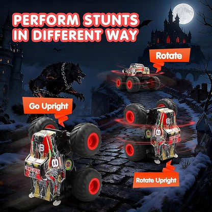DYODYORC Remote Control Car 2.4Ghz All Terrain Monster Truck Toys RC Truck with Music 3 Lighting Effects 360 Stunt Capable 2 Batteries Ready to Run Toy Gifts for Boys and Girls (Red)
