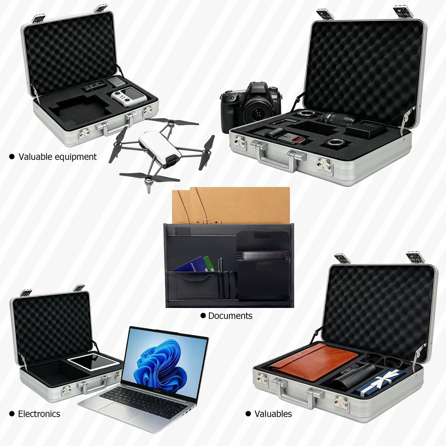 ALUNEX Aluminum Storage Case with Customizable Foam, 3-in-1 Modular Interior, Professional Briefcase with TSA Locks for Men & Women, Organizer & Divider for Documents, Electronics & Tools
