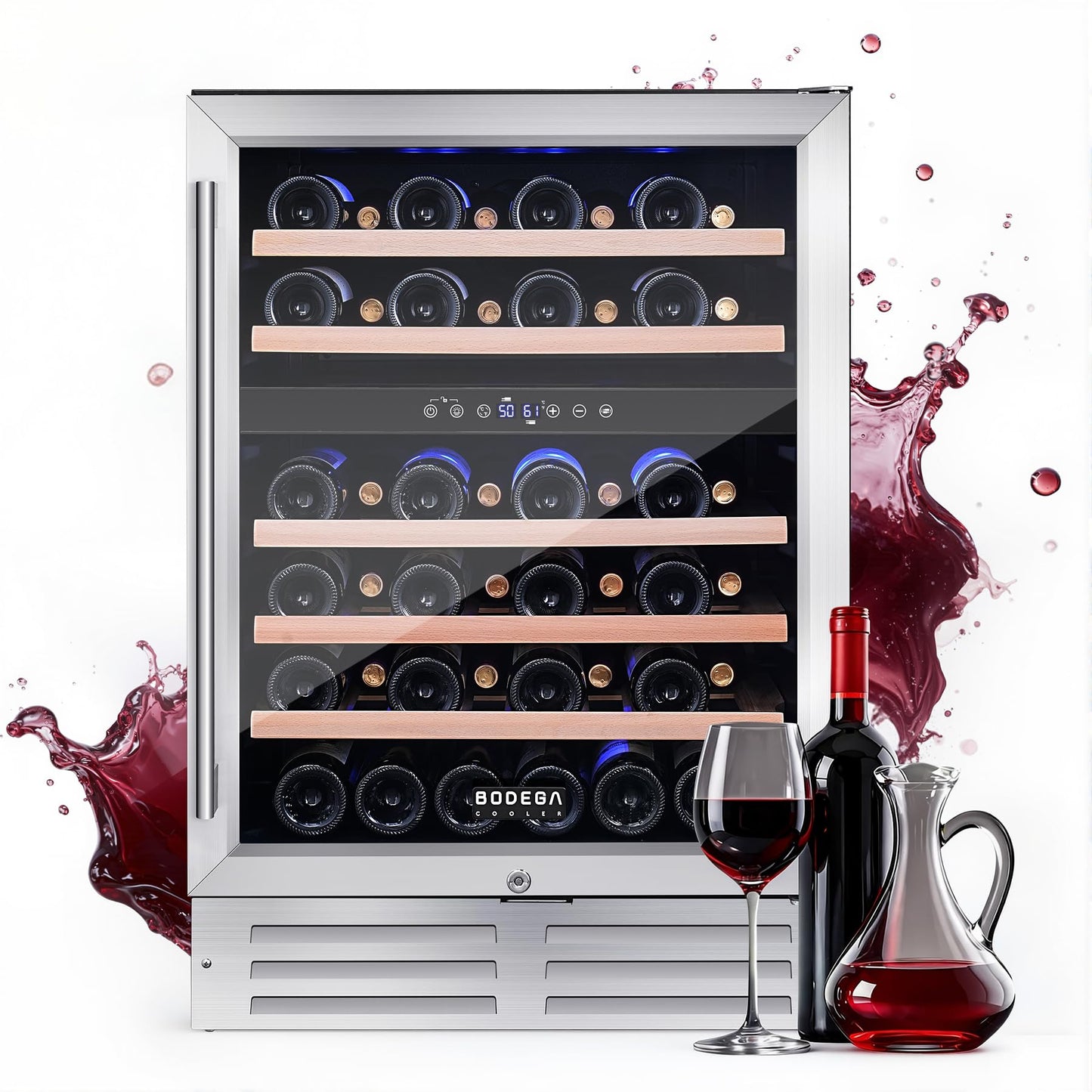 BODEGA 24 Inch Dual Zone Wine Fridge, 46 Bottle Built-in Wine Cooler with Compressor Cooling, Double-Layer UV Glass Door, Digital Thermostat & ≤35dB Quiet – Freestanding Fridge for Home Kitchen Bar