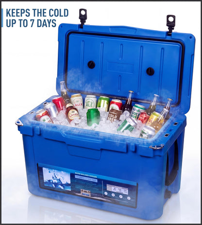45qt Camping Cooler, Extra-Thick Insulation Keeps Ice Up to 7 Days, Portable Ice Chest Box with Strap ＆ Handle for Food, Drink, Beverage, Beach, Camping, Picnic, Fishing, Boat, Blue
