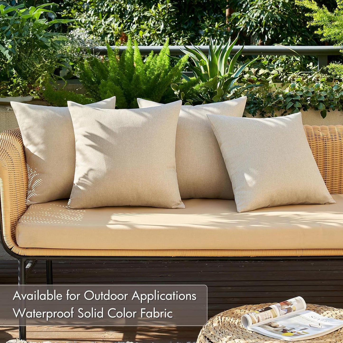 MIULEE Decorative Outdoor Throw Pillow Covers - Waterproof Linen Cushion Cases | 18x18 Inch Beige (Pack of 4)