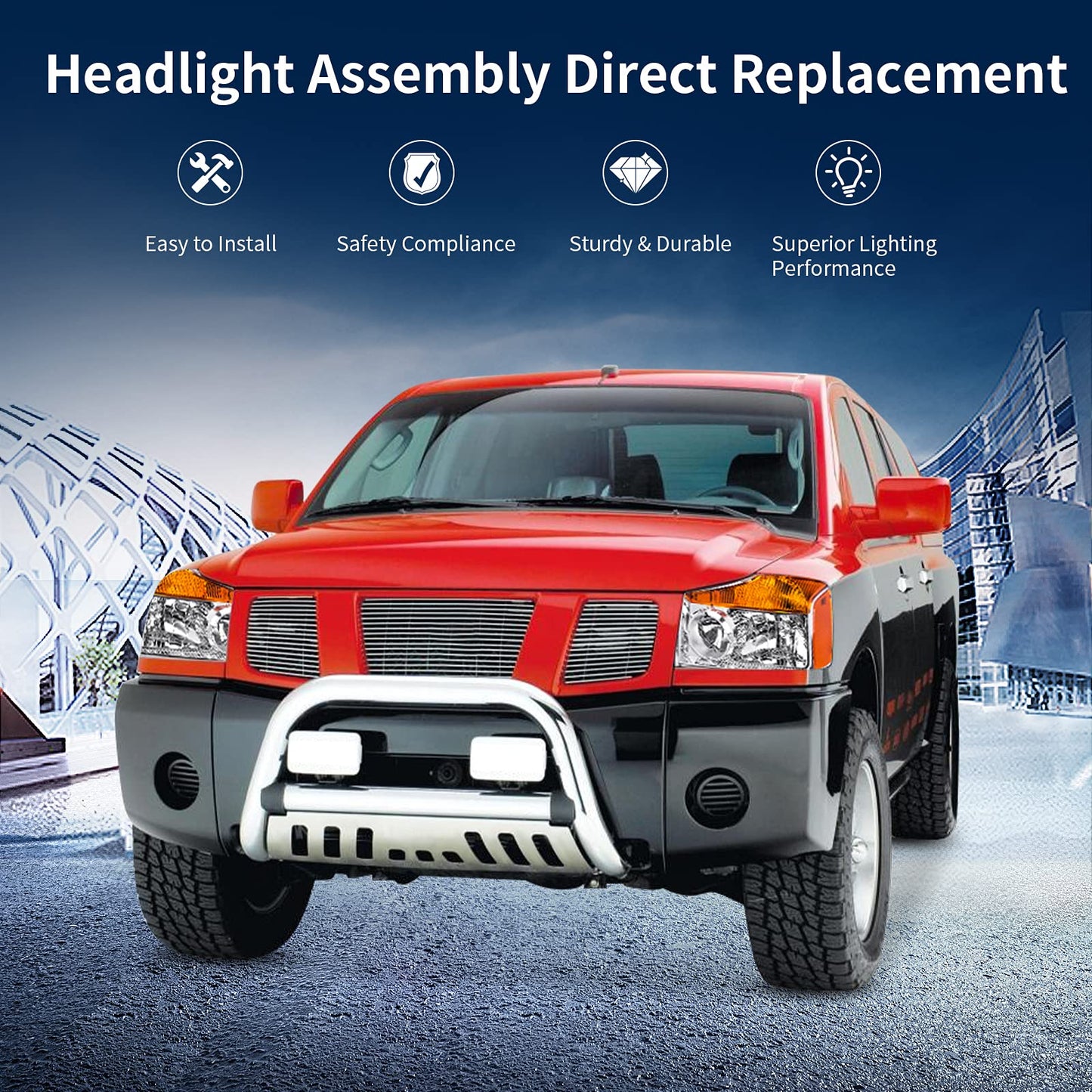 AUTOSAVER88 Headlights Assembly Compatible with 2004-2015 04-15 Titan 2004 Pathfinder Armada 2005-2007 Armada Headlamp Replacement Chrome Housing Amber Reflector Pair (Passenger and Driver Side)