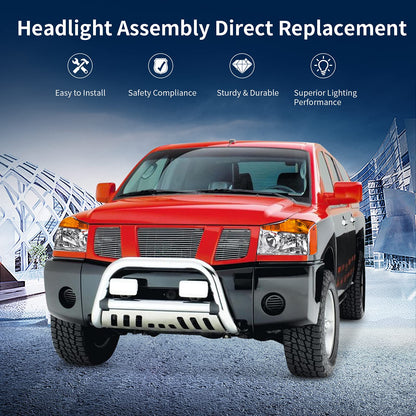 AUTOSAVER88 Headlights Assembly Compatible with 2004-2015 04-15 Titan 2004 Pathfinder Armada 2005-2007 Armada Headlamp Replacement Chrome Housing Amber Reflector Pair (Passenger and Driver Side)