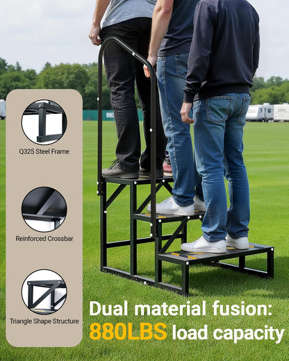Altyostar RV Steps with Handrail Heavy-Duty 3 Step Camper Entry Step Stairs for 5th Wheel RVs Outdoor Camping Travel Trailers Motorhome Mobile Home Porch Hot Tub Spa Portable Step