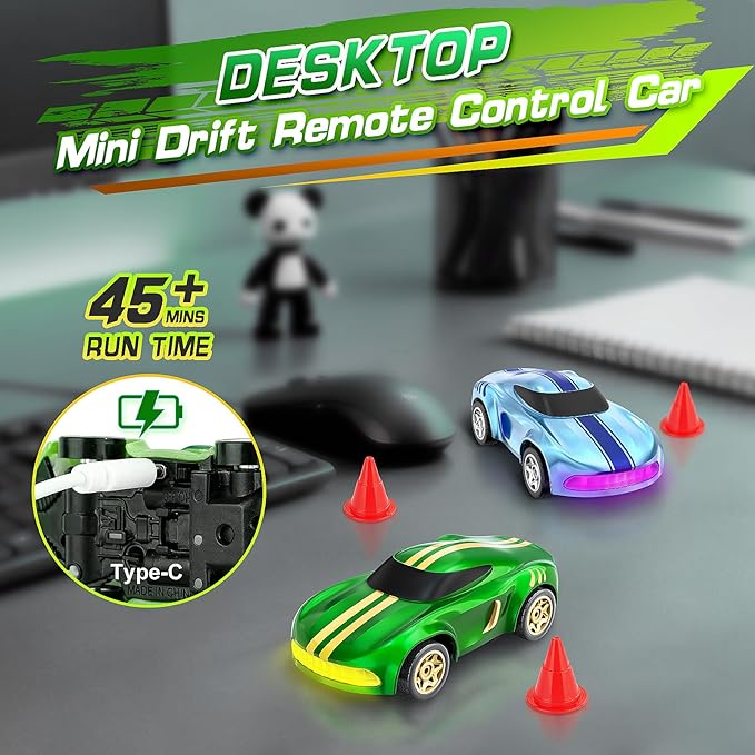 RC Drift Car 1/64 Mini Drift RC Cars 4WD Micro Remote Control Car with LED Lights and Speed Switch Cars Toys for Adults Kids Boys Age 6 7 8-12 Green