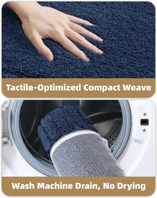Color&Geometry Large Bath Rugs - Non-Slip, Washable, Absorbent Navy Blue Mats | 24"x36" Soft Bathroom Floor Rugs