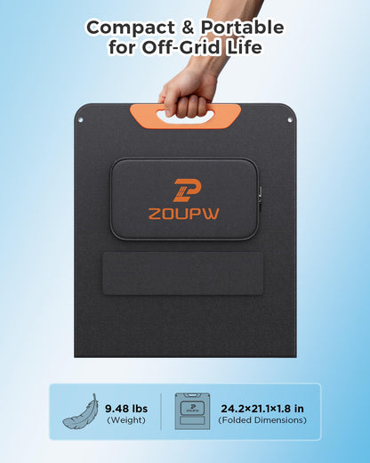 ZOUPW 100W Portable Solar Panel with 5-in-1 Cable,23.5% Efficiency Mono Foldable Solar Charger for Jackery 300/Ecoflow River/Anker/Bluetti,IP67 Waterproof for Camping RV Off-Grid Emergency Power
