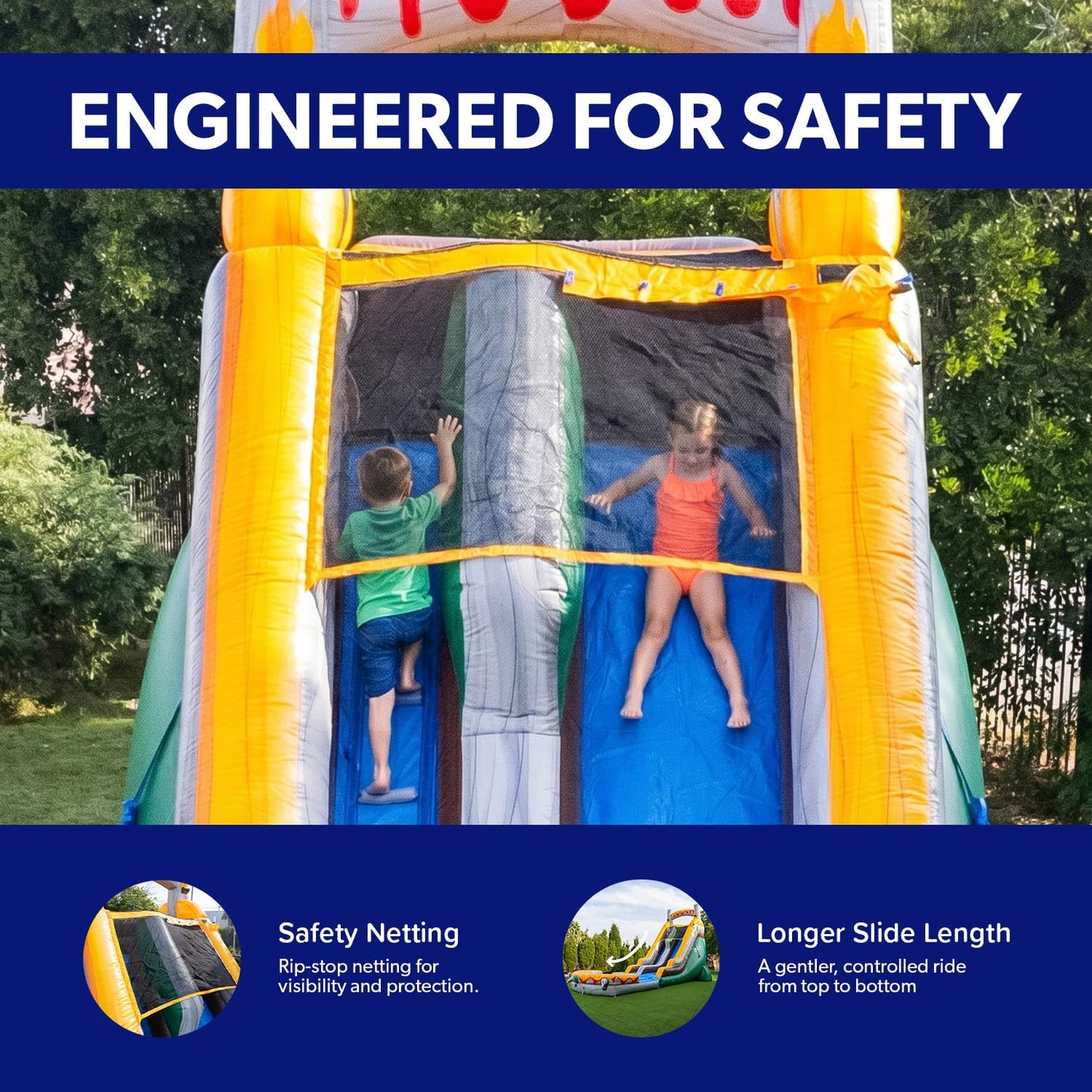 HeroKiddo 18ft T-Rex Inflatable Water Slide with Detachable Pool and Blower, 29ft Long- 100% Commercial PVC Vinyl, Heavy Duty Wet/Dry Slide for Kids and Adults, Front Load Entry for Easy Supervision