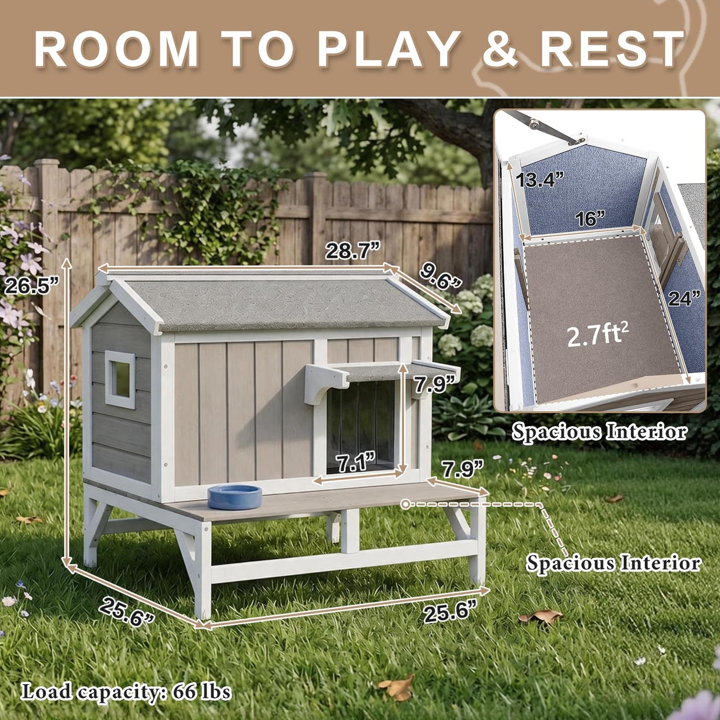 Pawbuilt Outdoor Cat House – Weatherproof Wooden Shelter with Elevated Base, Balcony & Openable Roof, 2-Story Cozy Condo with Built-in Cat Scratch Mat for Small, Feral, or Community Cats