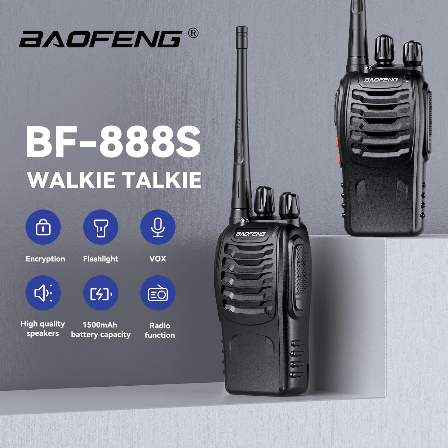 BAOFENG BF-888S Walkie Talkies for Adults Rechargeable Long Range 16 Channel Professional Walky Talky and Security Headphones Flashlight Li-ion Battery and Charger (10 Pack)
