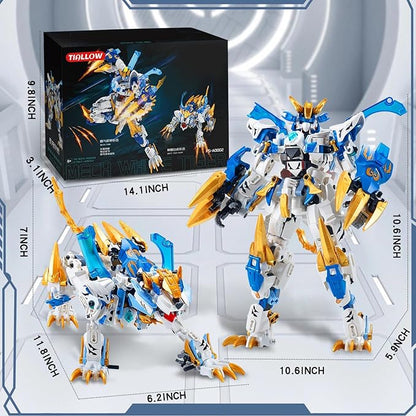 White Tiger 2 in 1 Mech Building SetsTransform Robot Building Blocks Kits for Adults Transforming Mecha Building Kits Action Figure ToysBirthday Gifts for Boys Ages 8 10 12 14 (White Tiger)