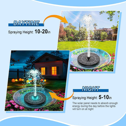 SZMP Solar Water Fountain - 2026 Upgrade 3.5W Bird Bath Pump with Color LED Lights & 7 Nozzles | Perfect for Garden, Patio, Pond, Pool