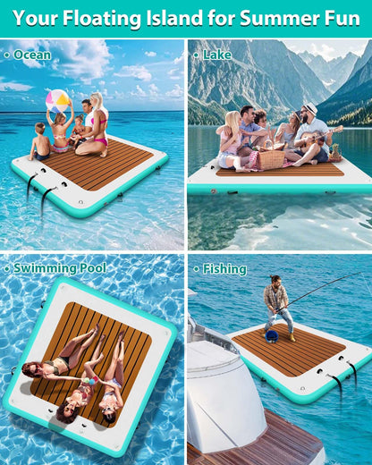 WUHUWOO Inflatable Floating Dock 10 * 6FT Inflatable Platform for Lake Sea Swimming Pool Water Boat Raft Island Floats with Storage Bag